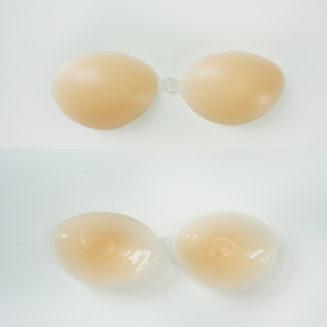 Smooth and Seamless Invisible Reusable Adhesive Push Up Nubra Stick On Wedding Silicon Bra (Beige)