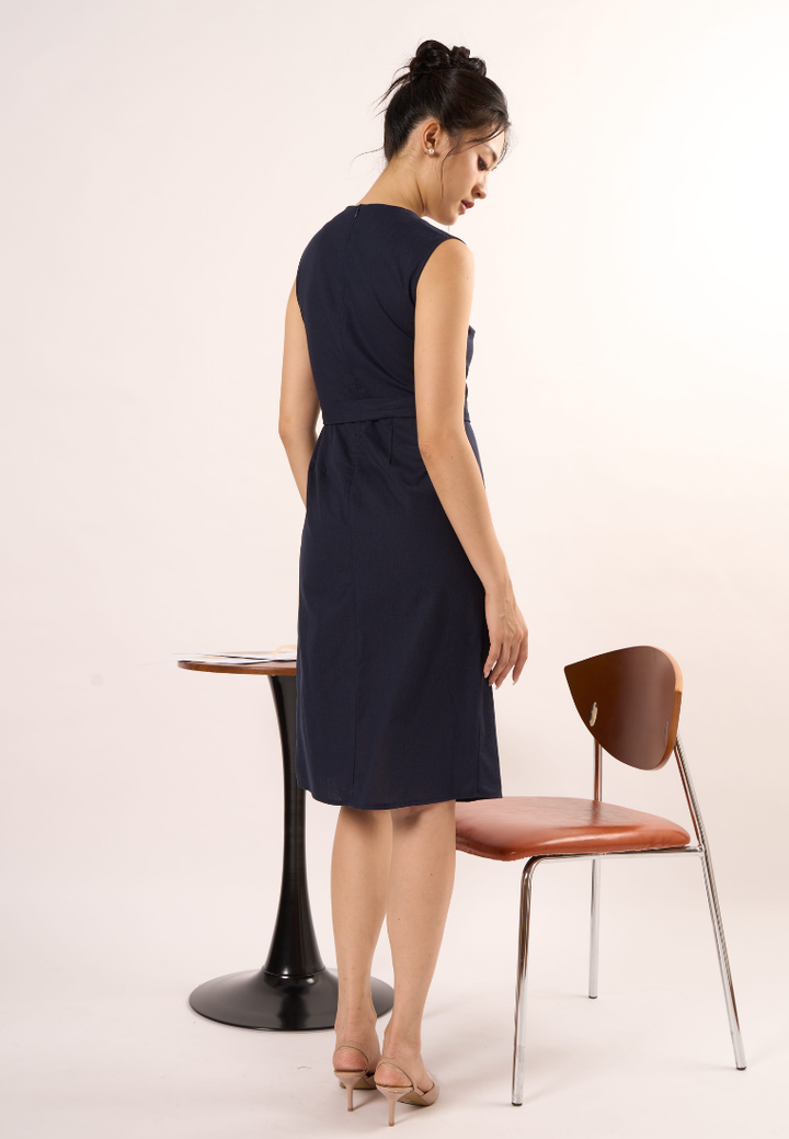 Tessa Sleeveless Linen Dress (Navy Blue)