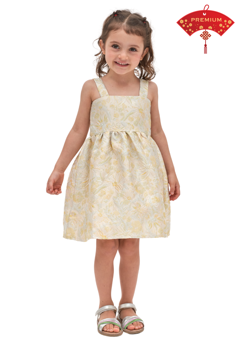 Little YueXi Fit and Flare Jacquard Dress (Yellow)