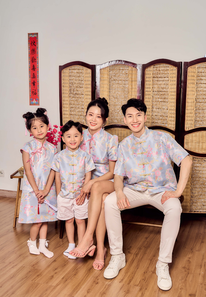 Little Xia He Jacquard Cheongsam With Ribbons (Blue)