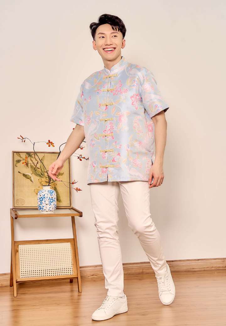Lian Men's Jacquard Samfu Top (Blue)