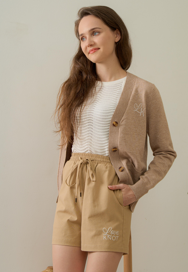 Evin Cotton Linen Drawstring Shorts (Beige)