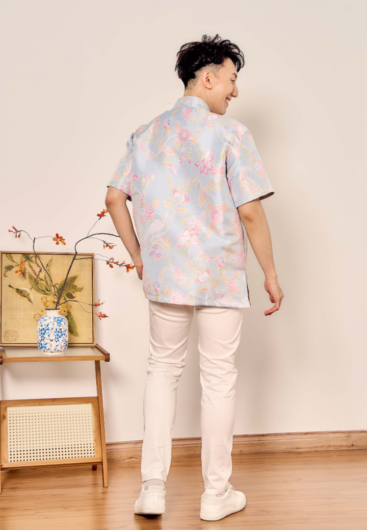 Lian Men's Jacquard Samfu Top (Blue)