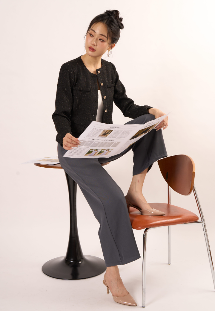 Charlotte Gold Threads Tweed Jacket (Black)