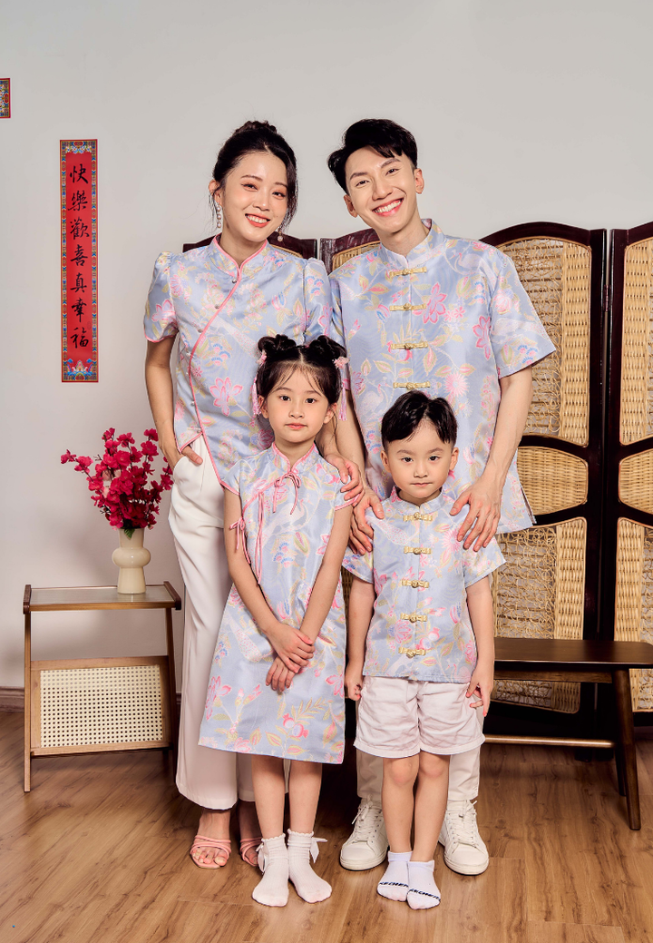 Little Xia He Jacquard Cheongsam With Ribbons (Blue)