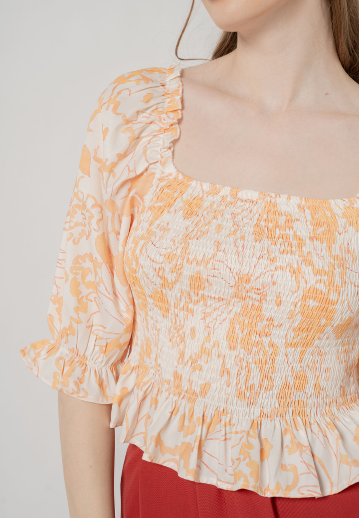Bronwyn Puffed Sleeves Floral Ruched Top (Yellow)