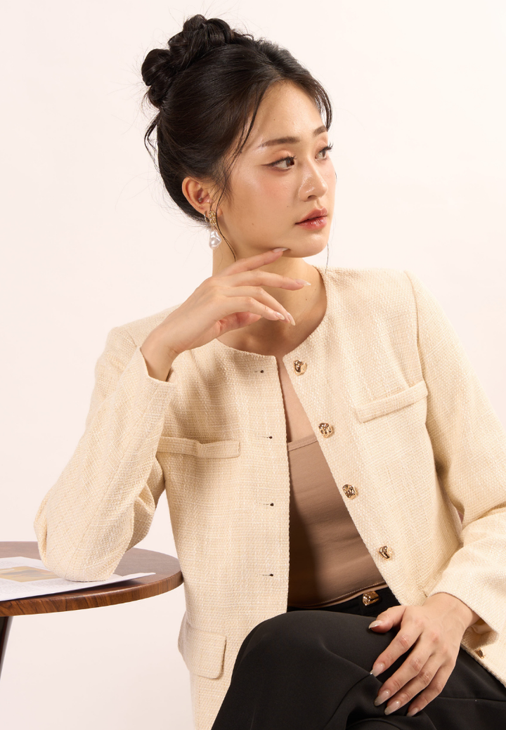 Charlotte Gold Threads Tweed Jacket (Beige)