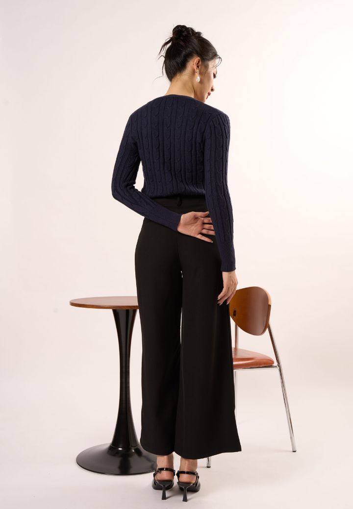 Agnes V- Neckline Texture Knitted Cardigan (Navy Blue)