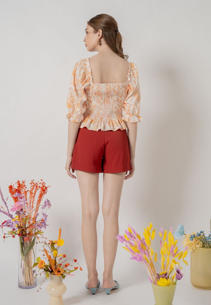 Bronwyn Puffed Sleeves Floral Ruched Top (Yellow)