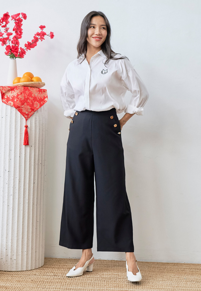 [LK x Sherlyn Mama] Elva Wide Leg Pants with Gold Buttons