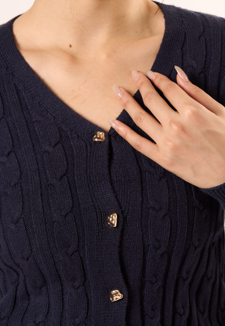 Agnes V- Neckline Texture Knitted Cardigan (Navy Blue)