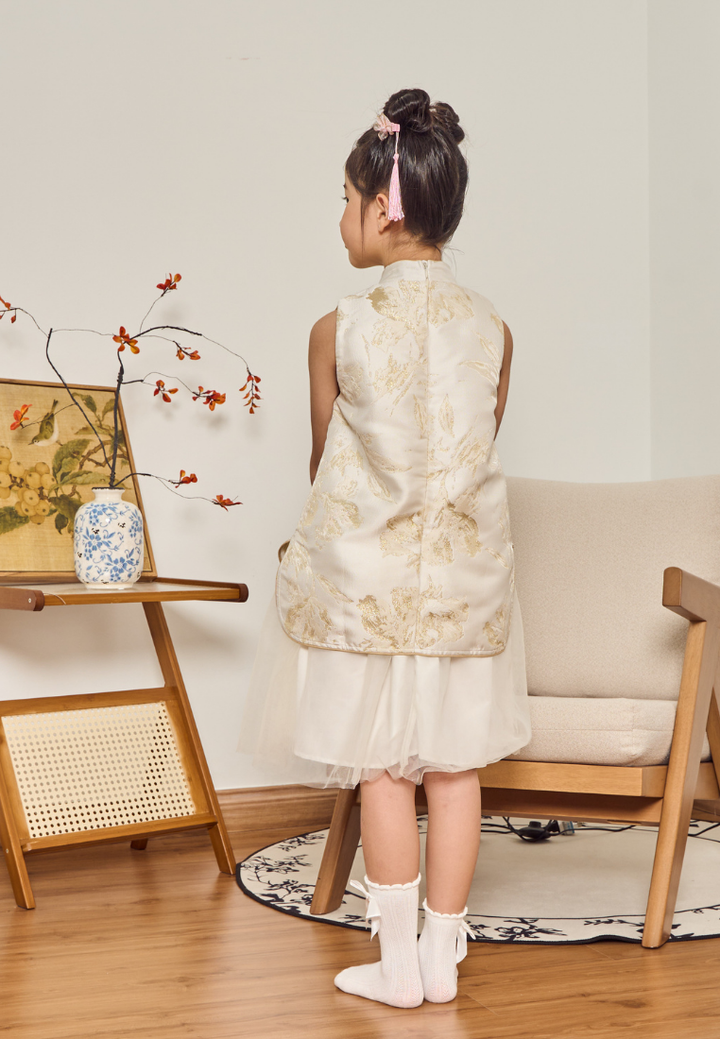 Little Ying Yu Girl Jacquard A-line Cheongsam (Yellow)