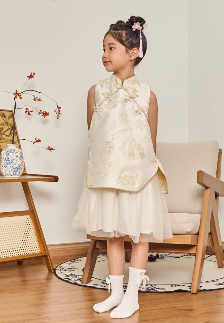 Little Ying Yu Girl Jacquard A-line Cheongsam (Yellow)