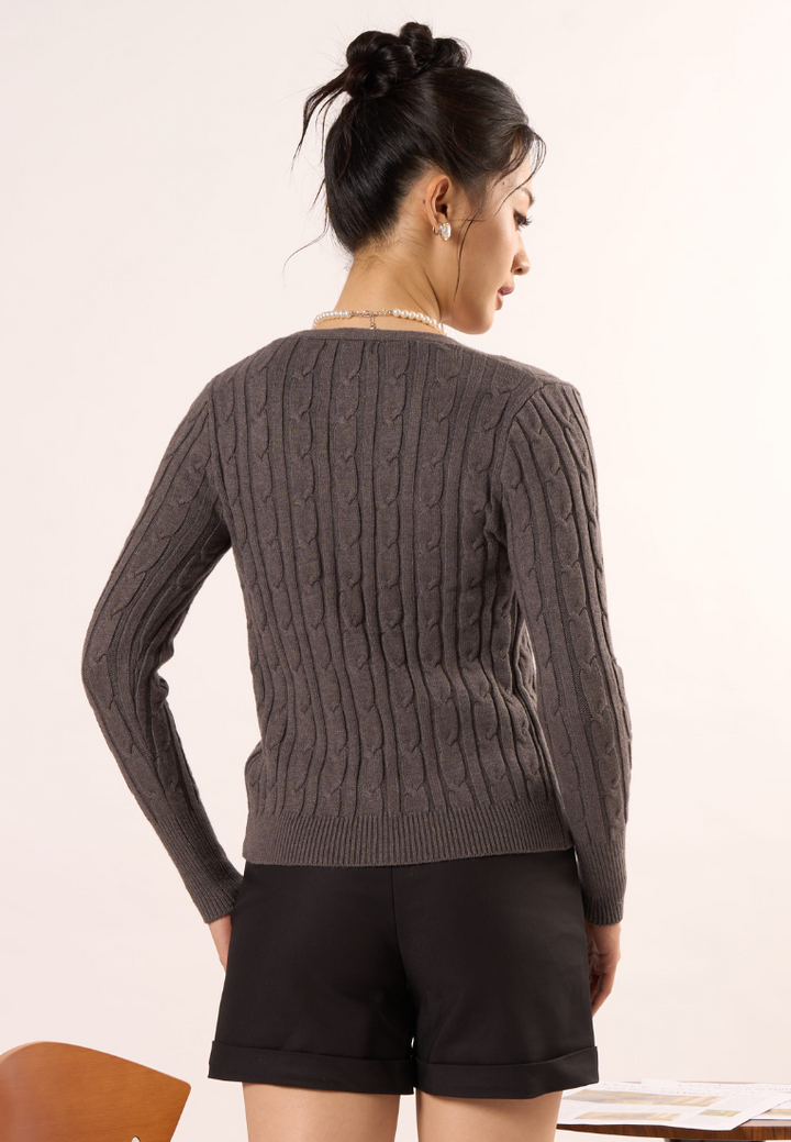 Agnes V- Neckline Texture Knitted Cardigan (Grey)