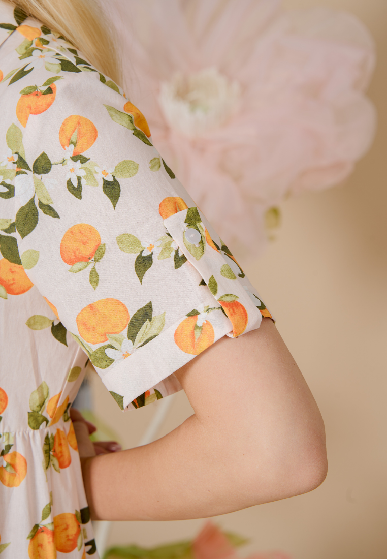 Pineloppi Button Down Maxi Dress (Orange Prints)