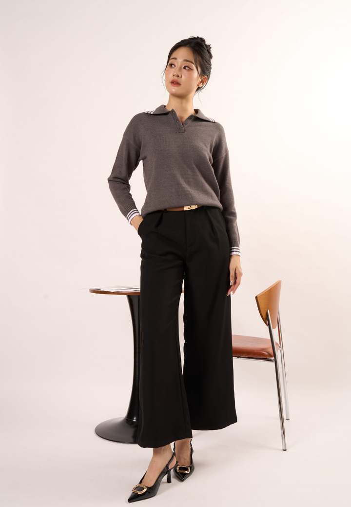 Estelle Collar With Long Sleeve Knitted Top (Grey)