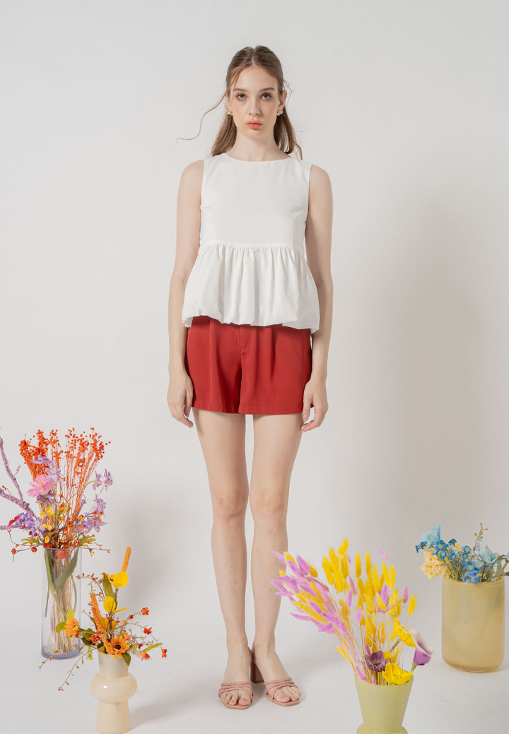 Kaleen Round Neck Sleeveless Babydoll Top (White)