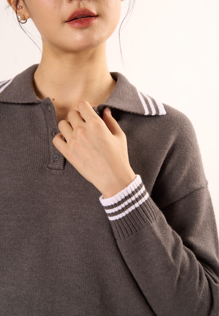 Estelle Collar With Long Sleeve Knitted Top (Grey)