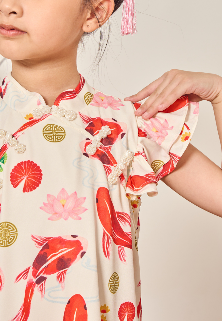 Little Koi In-house Prints Cheongsam (White)