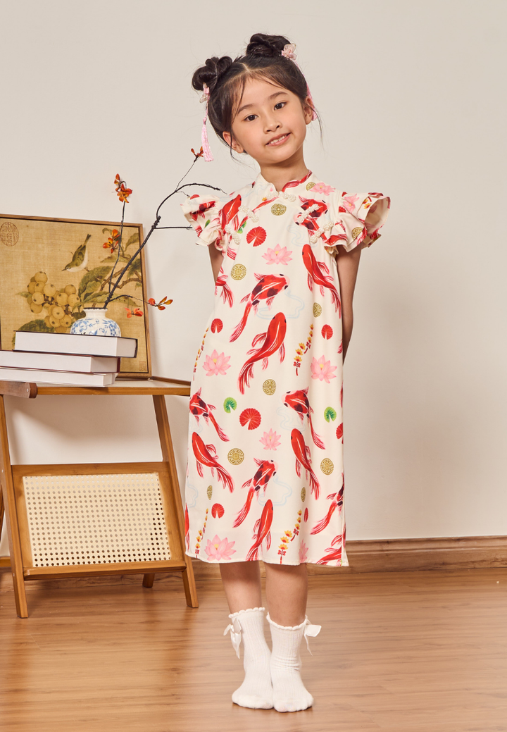 Little Koi In-house Prints Cheongsam (White)