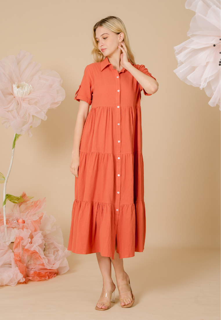 Love Knot Label | Pineloppi Button Down Maxi Dress (Orange)