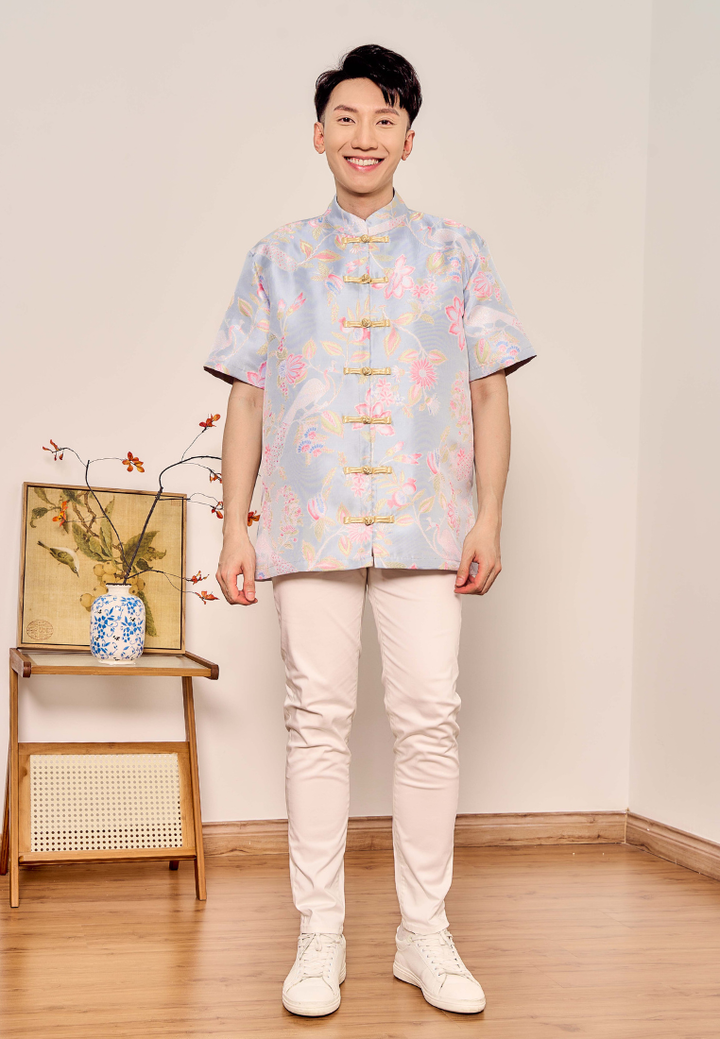 Lian Men's Jacquard Samfu Top (Blue)