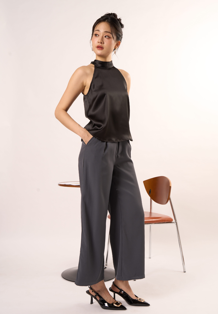 Elodie Halter-Neck With Self Tie Ribbon Top (Black)