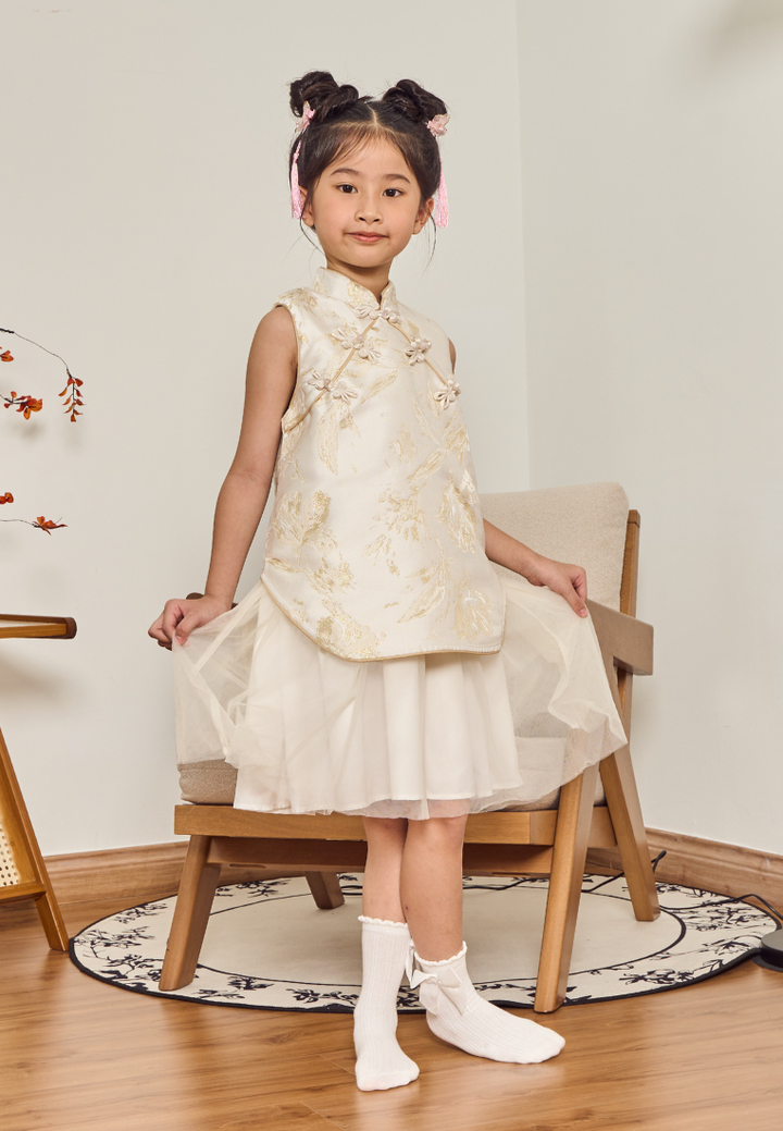 Little Ying Yu Girl Jacquard A-line Cheongsam (Yellow)
