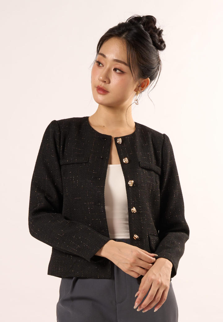 Charlotte Gold Threads Tweed Jacket (Black)