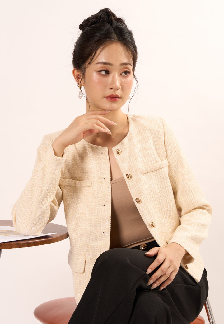 Charlotte Gold Threads Tweed Jacket (Beige)