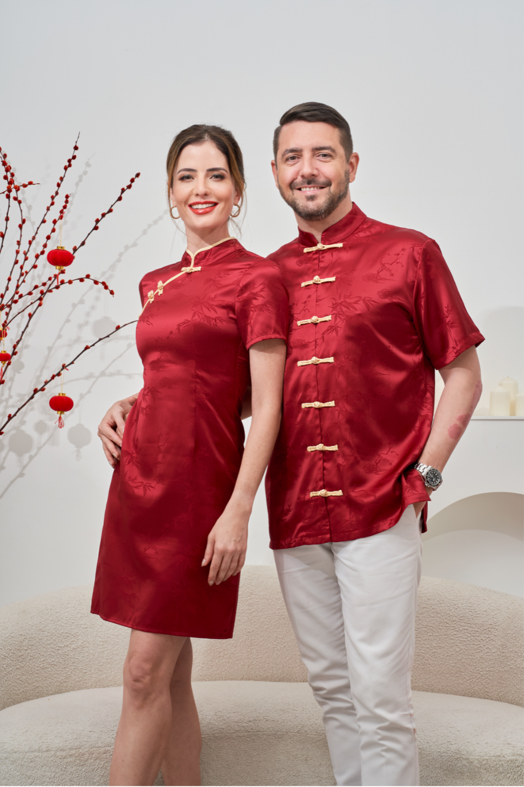 Love Knot Label Oriental Silk Cheongsam Qipao(Red)