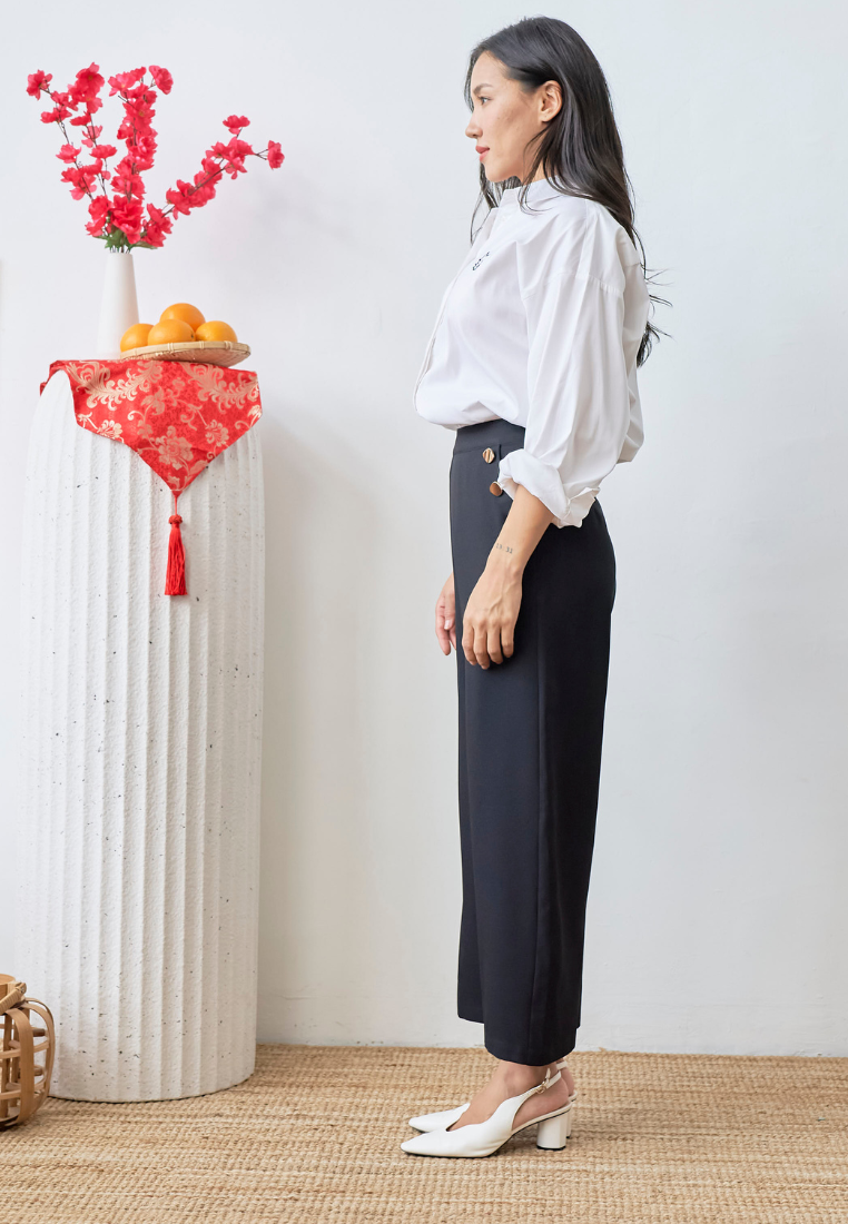 [LK x Sherlyn Mama] Elva Wide Leg Pants with Gold Buttons