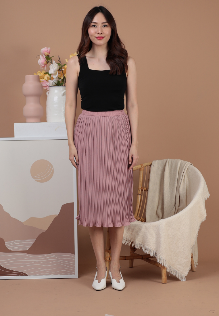Monica Pleated Midi Skirt (Pink)
