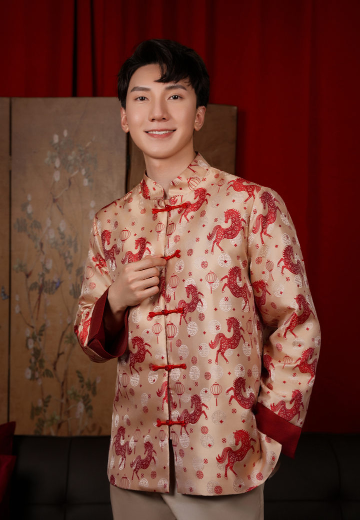 Jun Men’s Imperial Horse Jacquard Samfu Top (Red)