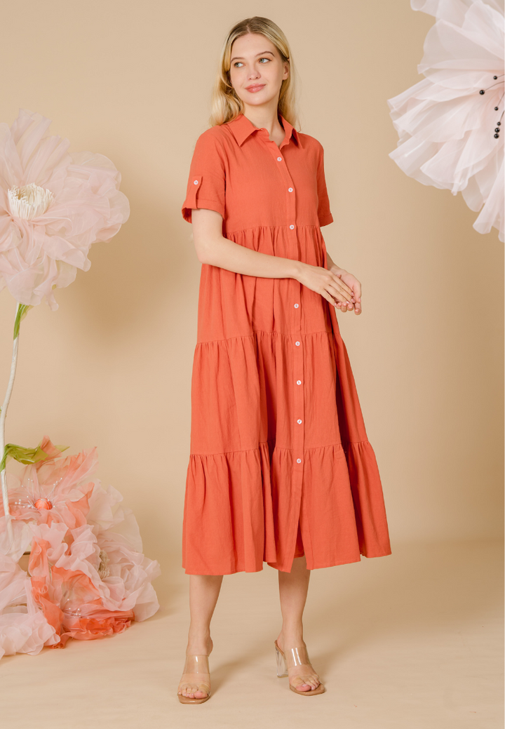 Pineloppi Button Down Maxi Dress (Orange)