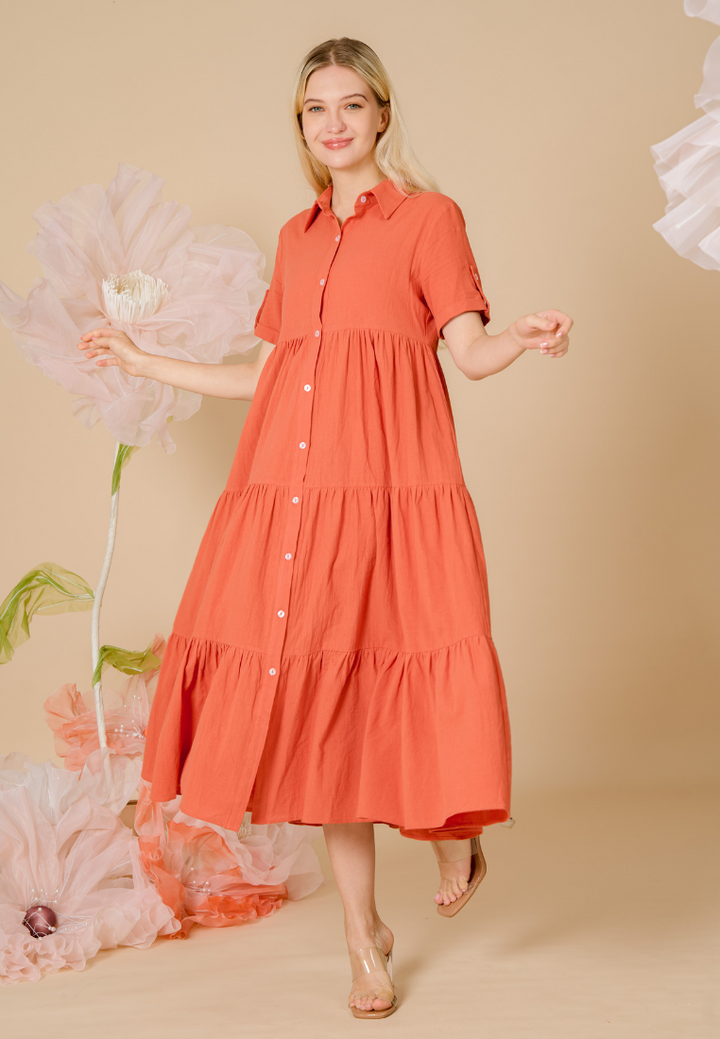 Pineloppi Button Down Maxi Dress (Orange)