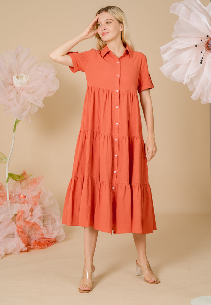 Pineloppi Button Down Maxi Dress (Orange)