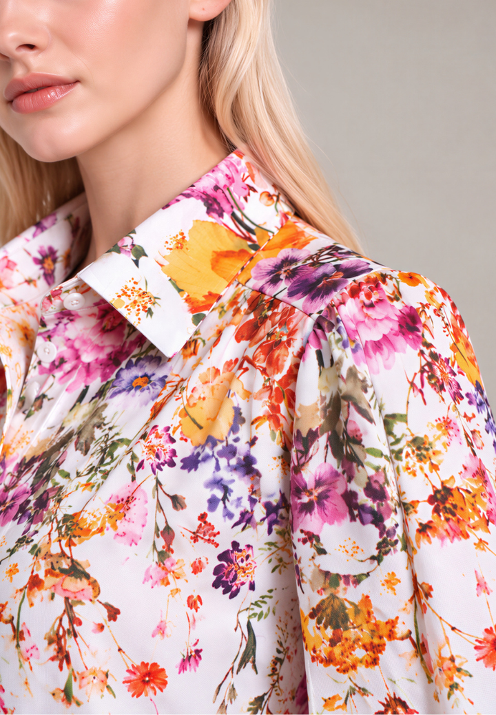 Noelle Floral Prints Button Down Collared Shirt (White)