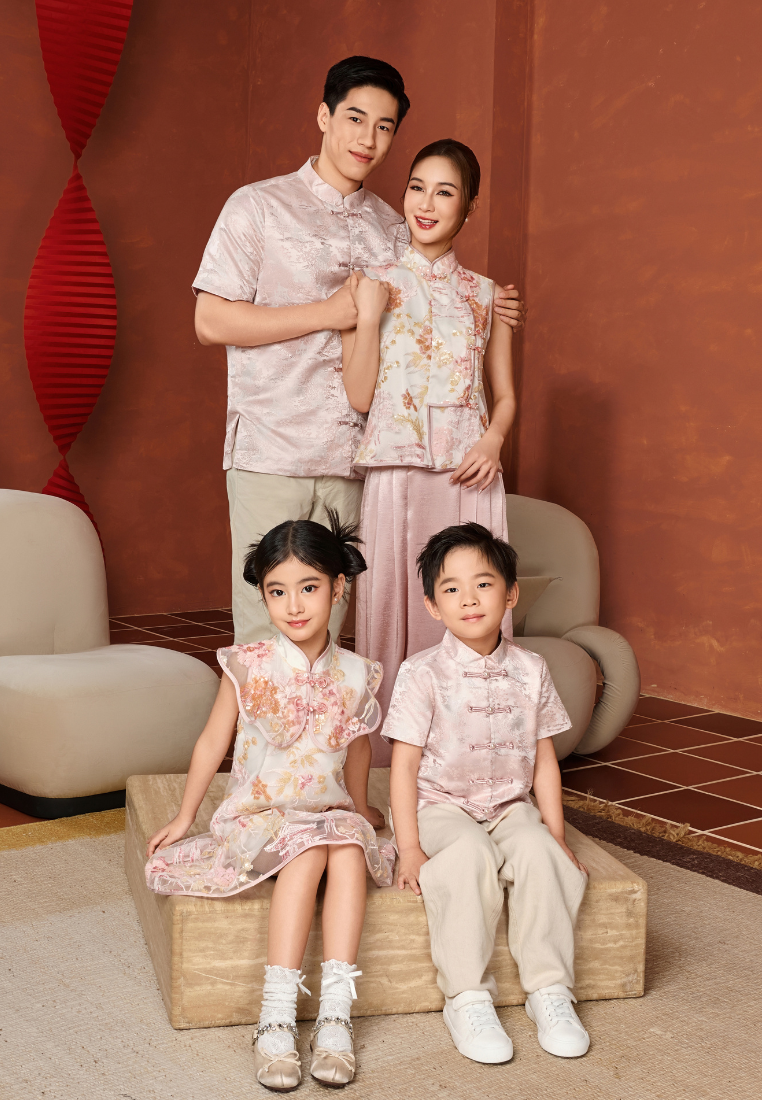 Huan Le Spring Courtyard Jacquard Boy Samfu Top (Pink)