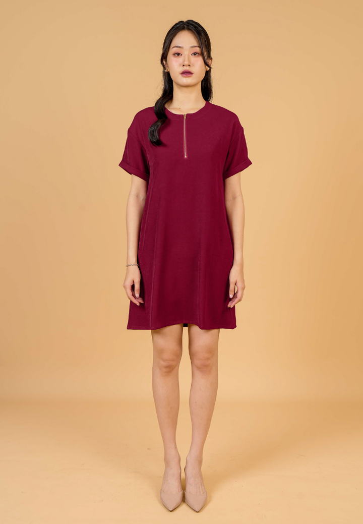 Rylee A-Line With Gold Zipper Dress(Red)