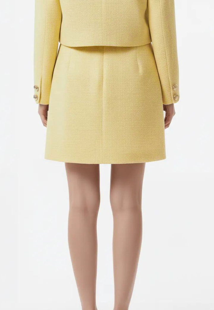 Lucienne Decorative Flap Tweed Mini Skirt (Yellow)