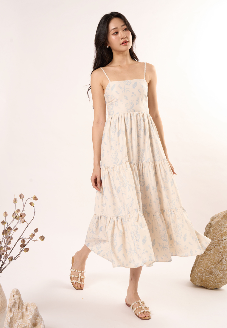 Nerina Floral Print Sleeveless Dress (Blue)