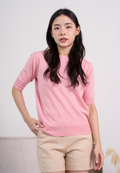 Aimee Elbow Sleeves Knitted Top (Pink)