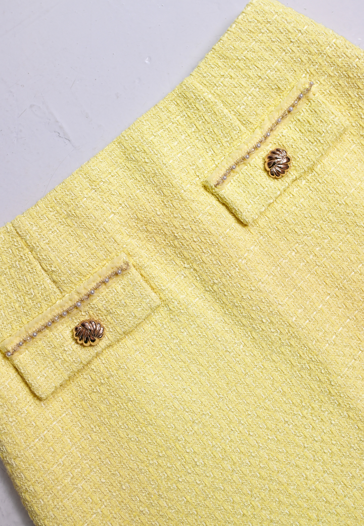 Lucienne Decorative Flap Tweed Mini Skirt (Yellow)