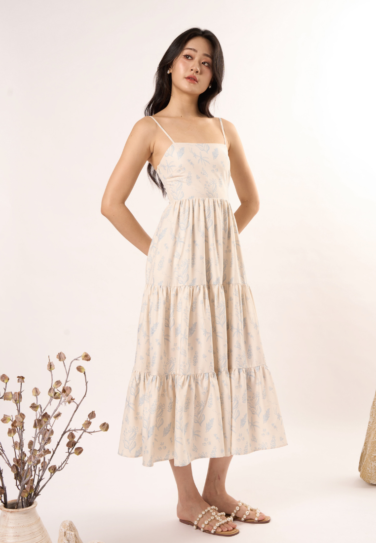 Nerina Floral Print Sleeveless Dress (Blue)