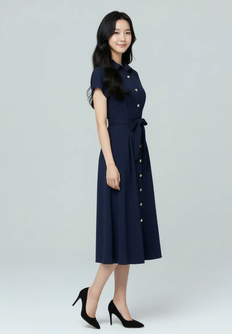 Dewi Collar Button Down Dress(Navy)