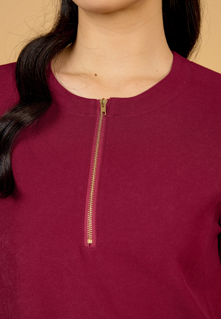 Rylee A-Line With Gold Zipper Dress(Red)