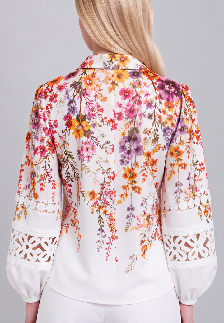 Noelle Floral Prints Button Down Collared Shirt (White)