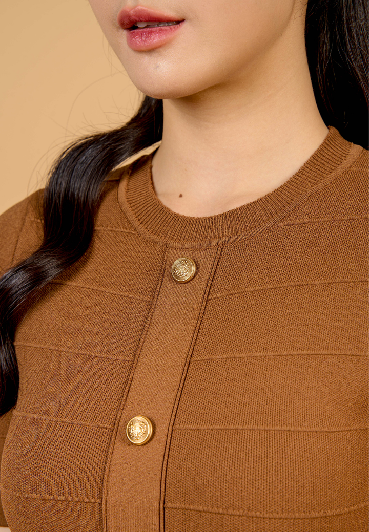 Sienna Elbow Sleeve Knitted Dress (Brown)