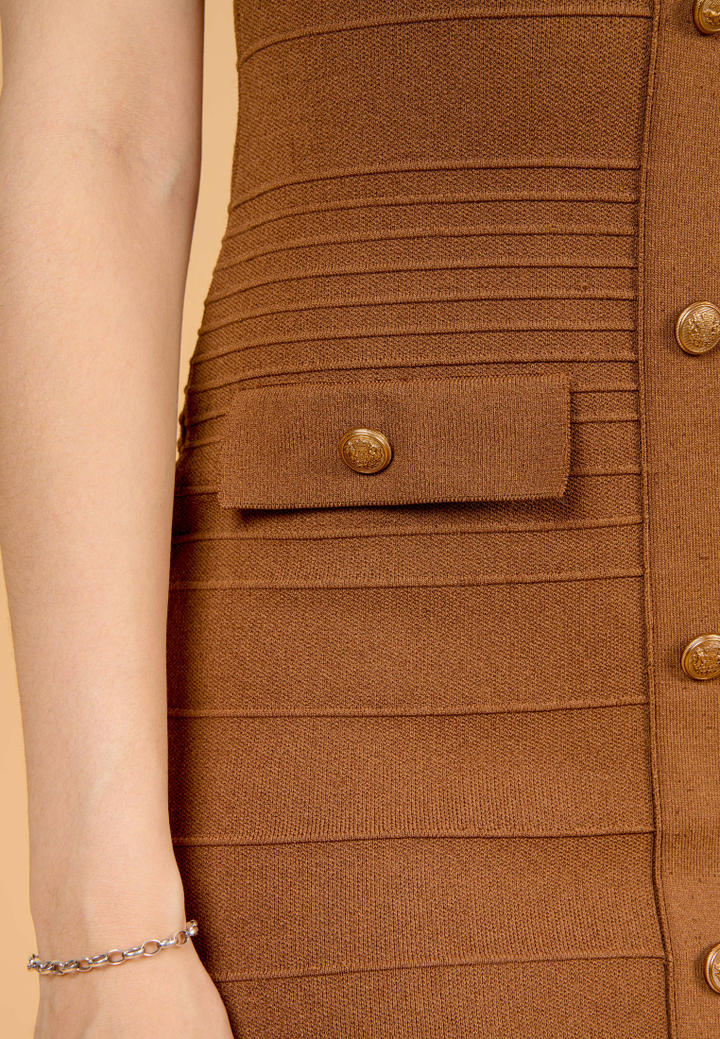 Sienna Elbow Sleeve Knitted Dress (Brown)